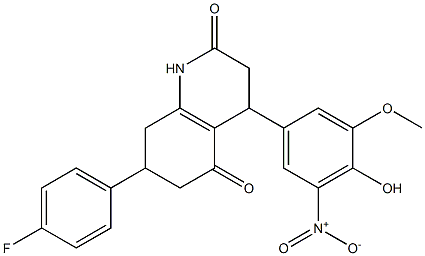 7-(4-fluorophenyl)-4-(4-hydroxy-3-methoxy-5-nitrophenyl)-1,3,4,6,7,8-hexahydroquinoline-2,5-dione 结构式
