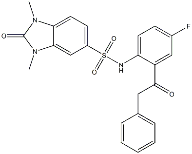 N-[4-fluoro-2-(2-phenylacetyl)phenyl]-1,3-dimethyl-2-oxobenzimidazole-5-sulfonamide 结构式