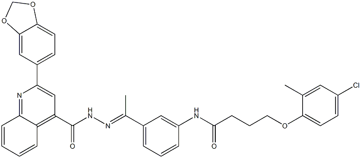 2-(1,3-benzodioxol-5-yl)-N-[(E)-1-[3-[4-(4-chloro-2-methylphenoxy)butanoylamino]phenyl]ethylideneamino]quinoline-4-carboxamide 结构式