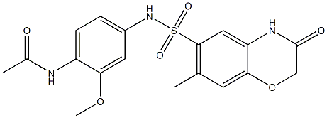 N-[2-methoxy-4-[(7-methyl-3-oxo-4H-1,4-benzoxazin-6-yl)sulfonylamino]phenyl]acetamide 结构式