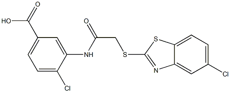 4-chloro-3-[[2-[(5-chloro-1,3-benzothiazol-2-yl)sulfanyl]acetyl]amino]benzoic acid 结构式