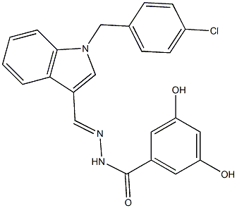 N-[(E)-[1-[(4-chlorophenyl)methyl]indol-3-yl]methylideneamino]-3,5-dihydroxybenzamide 结构式