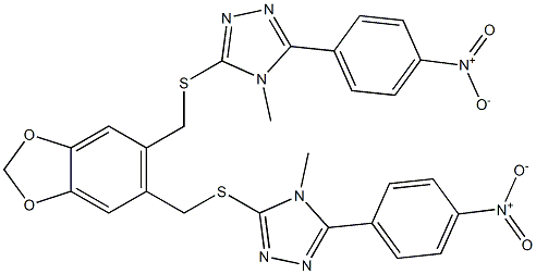 4-methyl-3-[[6-[[4-methyl-5-(4-nitrophenyl)-1,2,4-triazol-3-yl]sulfanylmethyl]-1,3-benzodioxol-5-yl]methylsulfanyl]-5-(4-nitrophenyl)-1,2,4-triazole 结构式