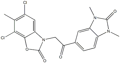 5,7-dichloro-3-[2-(1,3-dimethyl-2-oxobenzimidazol-5-yl)-2-oxoethyl]-6-methyl-1,3-benzoxazol-2-one 结构式