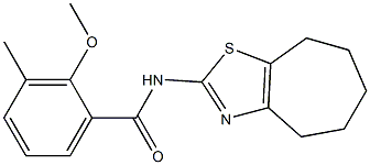 2-methoxy-3-methyl-N-(5,6,7,8-tetrahydro-4H-cyclohepta[d][1,3]thiazol-2-yl)benzamide 结构式