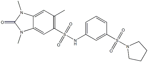1,3,6-trimethyl-2-oxo-N-(3-pyrrolidin-1-ylsulfonylphenyl)benzimidazole-5-sulfonamide 结构式