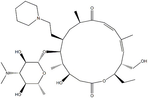 20-去氧代-5-O-[3,6-二脱氧-3-(二甲基氨基)-BETA-D-吡喃葡萄糖基]-20-(1-哌啶基)泰乐内酯 结构式