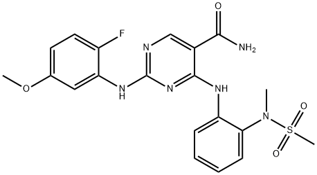 2-((2-fluoro-5-methoxyphenyl)amino)-4-((2-(N-methylmethylsulfonamido)phenyl)amino)pyrimidine-5-carboxamide 结构式