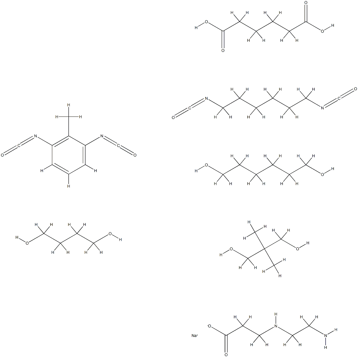 .beta.-Alanine, N-(2-aminoethyl)-, monosodium salt, polymer with 1,4-butanediol, 1,6-diisocyanatohexane, 1,3-diisocyanatomethylbenzene, 2,2-dimethyl-1,3-propanediol, hexanedioic acid and 1,6-hexanediol 结构式