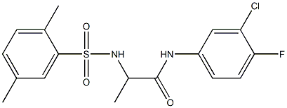 N-(3-chloro-4-fluorophenyl)-2-{[(2,5-dimethylphenyl)sulfonyl]amino}propanamide 结构式