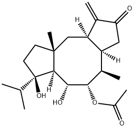 [3aR,6aα,10aα,(-)]-5α-Acetoxy-3,3aα,4,5,6,6a,7,8,9,9a,10,10a-dodecahydro-6α,7β-dihydroxy-7-isopropyl-4β,9aβ-dimethyl-1-methylenedicyclopenta[a,d]cyclooctene-2(1H)-one 结构式