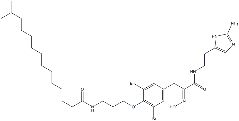 N-[2-(2-Amino-1H-imidazol-4-yl)ethyl]-3,5-dibromo-α-(hydroxyimino)-4-[3-[(13-methyl-1-oxotetradecyl)amino]propoxy]benzenepropanamide 结构式