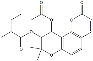 2-Methylbutyric acid 10-acetoxy-9,10-dihydro-8,8-dimethyl-2-oxo-2H,8H-benzo[1,2-b:3,4-b']dipyran-9-yl ester 结构式