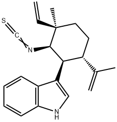 (+)-3-[(1S)-3β-Ethenyl-2β-isothiocyanato-3-methyl-6α-(1-methylethenyl)cyclohexane-1β-yl]-1H-indole 结构式