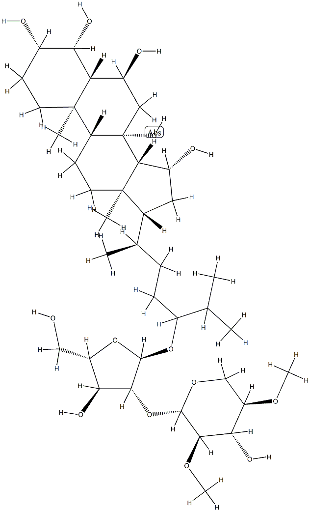 24-[[2-O-(2-O,4-O-Dimethyl-β-D-xylopyranosyl)-α-L-arabinofuranosyl]oxy]-5α-cholestane-3β,4β,6α,8,15β-pentaol 结构式