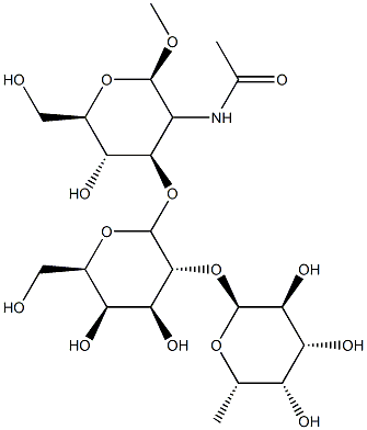 methyl O-fucopyranosyl-(1-2)-O-galactopyranosyl-(1-3)-2-acetamido-2-deoxyglucopyranoside 结构式