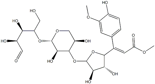 O-(5-O-(feruloyl)-alpha-arabinofuranosyl)-(1-3)-O-beta-xylopyranosyl-(1-4)-xylopyranose 结构式