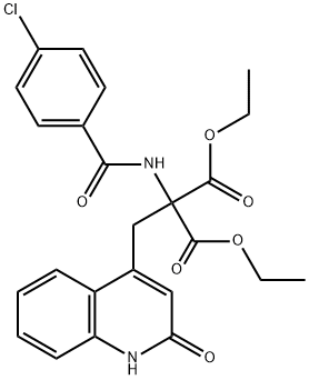 2-(4-氯苯甲酰基)氨基-2-(2-氧代-1,2-二氢喹啉-4-基)甲基丙二酸二乙酯 结构式
