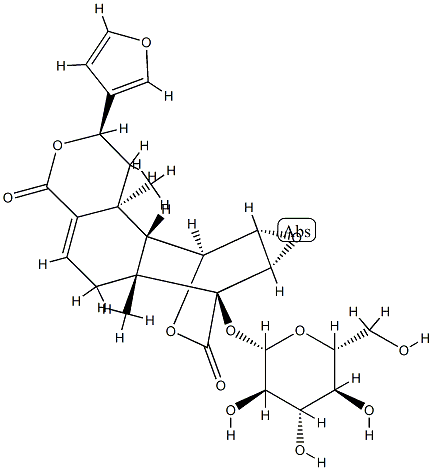 [2R,(-)]-2α-(3-Furanyl)-7α-(β-D-glucopyranosyloxy)-1,2,6,6a,7,7aα,8aα,9,9aα,9b-decahydro-6aα,9bβ-dimethyl-9β,7-(epoxymethano)-4H-oxireno[6,7]naphtho[2,1-c]pyran-4,11-dione 结构式