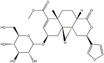 (2S)-2β-(3-Furyl)-1,4,4aα,5,6,6a,9,10,10aα,10b-decahydro-6aα,10bβ-dimethyl-4-oxo-9α-[(β-D-glucopyranosyl)oxy]-2H-naphtho[2,1-c]pyran-7-carboxylic acid methyl ester 结构式
