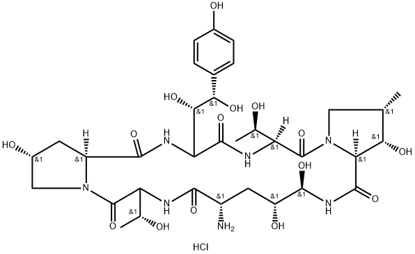 1-[(4R,5R)-4,5-二羟基-L-鸟氨酸]棘白菌素 B 盐酸盐 结构式
