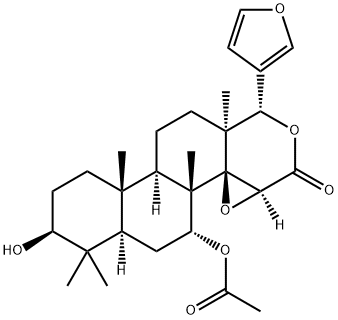 (13α,17aα)-7-Acetyloxy-14β,15β:21,23-diepoxy-3β-hydroxy-4,4,8-trimethyl-D-homo-24-nor-17-oxa-5α-chola-20,22-dien-16-one 结构式