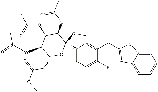 甲基 1-C-[3-(苯并[B]噻吩-2-基甲基)-4-氟苯基]-ALPHA-D-四乙酰基吡喃葡萄糖苷 结构式