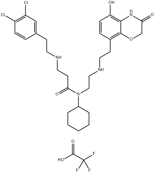 N-环己基-3-[[2-(3,4-二氯苯基)乙基]氨基]-N-[2-[[2-(3,4-二氢-5-羟基-3-氧代-2H-1,4-苯并恶嗪-8-基)乙基]氨基]乙基]丙酰胺 二(2,2,2-三氟乙酸盐) 结构式