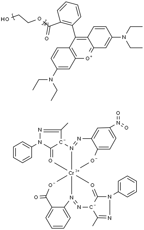 Poly(oxy-1,2-ethanediyl), .alpha.-2-3,6-bis(diethylamino)xanthylium-9-ylbenzoyl-.omega.-hydroxy-, 2,4-dihydro-4-2-(hydroxy-.kappa.O)-5-nitrophenylazo-.kappa.N1-5-methyl-2-phenyl-3H-pyrazol-3-onato(2-)-.kappa.O32-4,5-dihydro-3-methyl-5-(oxo-.kappa.O)-1-phe 结构式