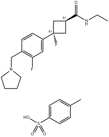 反式-N-乙基-3-氟-3-[3-氟-4-(1-吡咯烷基甲基)苯基]-环丁烷甲酰胺 4-甲基苯磺酸盐 结构式