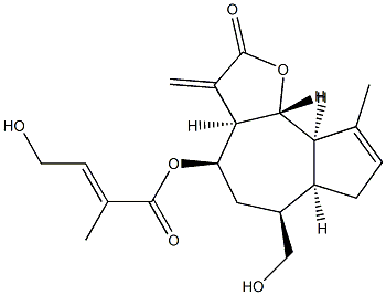 (E)-4-Hydroxy-2-methyl-2-butenoic acid [(3aR)-2,3,3aβ,4,5,6,6aβ,7,9aβ,9bα-decahydro-6α-hydroxymethyl-9-methyl-3-methylene-2-oxoazuleno[4,5-b]furan-4α-yl] ester 结构式