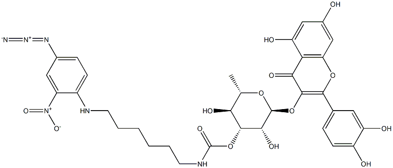 3'-O-((6-(2-nitro-4-azidophenylamino)hexyl)carbamoyl)quercitrin 结构式