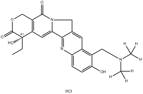(4S)-10-[[二(三氘甲基)氨基]甲基]-4-乙基-4,9-二羟基-1H-吡喃并[3',4':6,7]吲哚嗪并[1,2-B]喹啉-3,14(4H,12H)-二酮盐酸盐 结构式