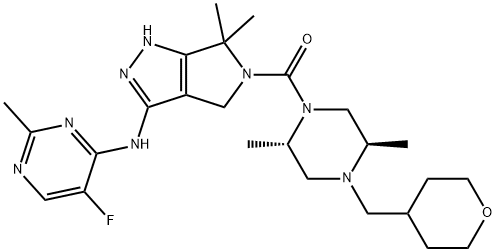 [(2S,5R)-2,5-二甲基-4-[(四氢-2H-吡喃-4-基)甲基]-1-哌嗪基][3-[(5-氟-2-甲基-4-嘧啶基)氨基]-4,6-二氢-6,6-二甲基吡咯并[3,4-C]吡唑-5(1H)-基]甲酮 结构式