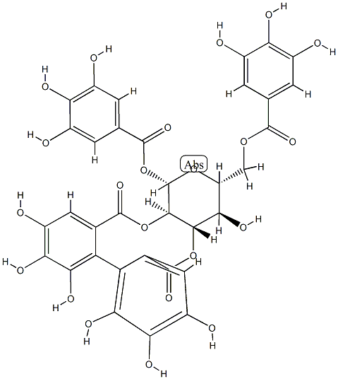 1-O,6-O-Digalloyl-2-O,3-O-[(2,2',3,3',4,4'-hexahydroxy[1,1'-biphenyl]-6,6'-diyl)dicarbonyl]-β-D-glucopyranose 结构式