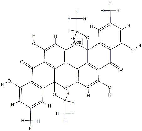 4b,12b-Diethoxy-4b,12b-dihydro-1,7,9,15-tetrahydroxy-3,11-dimethyldibenzo[a,j]-peri-xanthenoxanthene-8,16-dione 结构式