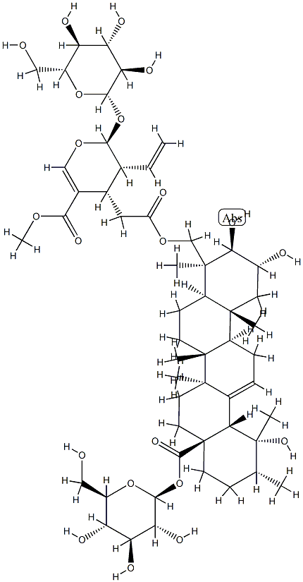 24-[[[(2S,3R,4S)-3-Ethenyl-2-(β-D-glucopyranosyloxy)-3,4-dihydro-5-(methoxycarbonyl)-2H-pyran-4-yl]acetyl]oxy]-2α,3β,19-trihydroxyurs-12-en-28-oic acid β-D-glucopyranosyl ester 结构式