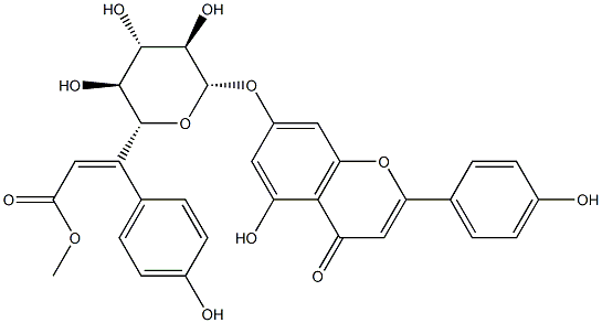 apigenin-7-O-(6''-O-4-coumaroyl)-beta-glucopyranoside 结构式