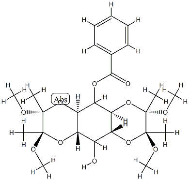 1,6-O-[(1R,2R)-1,2-二甲氧基-1,2-二甲基-1,2-乙二基]-3,4-O-[(1S,2S)-1,2-二甲氧基-1,2-二甲基-1,2-乙二基]-MYO-肌醇 5-苯甲酸酯 结构式