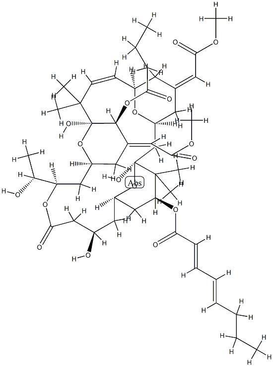 2,4-Octadienoic acid, (1S,3S,5Z,7R,8E,11S,12S,13E,15S,17R,21R,23R,25S)-1,11,21-trihydroxy-17-(1R)-1-hydroxyethyl-5,13-bis(2-methoxy-2-oxoethylidene)-10,10,26,26-tetramethyl-19-oxo-25-(1-oxobutoxy)-18,27,28,29-tetraoxatetracyclo21.3.1.13,7.111,15nonacos-8- 结构式