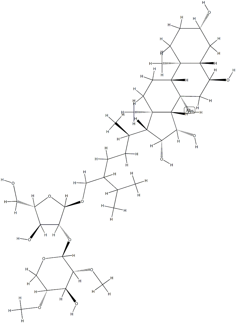 (24ξ)-28-[[2-O-(2-O,4-O-Dimethyl-β-D-xylopyranosyl)-α-L-arabinofuranosyl]oxy]-5α-ergostane-3β,6α,8,15β,16β-pentaol 结构式