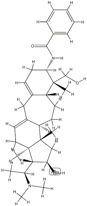 N-[(20S)-20-(Dimethylamino)-16α-hydroxy-4β-hydroxymethyl-4,14-dimethyl-B(9a)-homo-19-nor-5α-pregna-1(10),9(11)-dien-3β-yl]benzamide 结构式