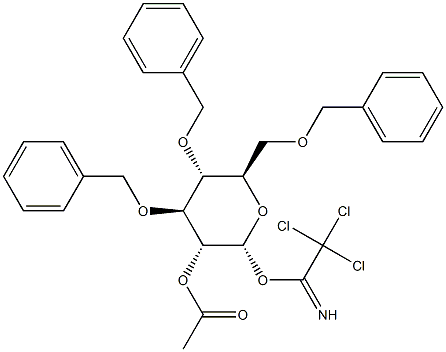 3,4,6-三-O-(苯基甲基)-ALPHA-D-吡喃葡萄糖 2-乙酸酯 1-(2,2,2-三氯亚氨乙酸酯) 结构式