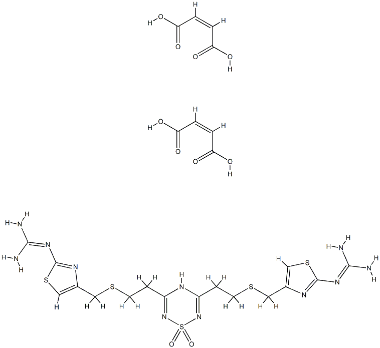 N,N'''-[2H-1,2,4,6-噻三嗪-3,5-二基二(2,1-乙二基硫基亚甲基-4,2-噻唑二基)]二胍 S,S-二氧化物(Z)-2-丁烯二酸盐(1:2) 结构式