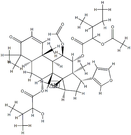 (13α,17S)-12α-[(2-Acetoxy-3-methyl-1-oxopentyl)oxy]-14β,15β:21,23-diepoxy-11β-formyloxy-7α-(2-hydroxy-3-methyl-1-oxobutoxy)-4,4,8-trimethyl-24-nor-5α-chola-1,20,22-trien-3-one 结构式