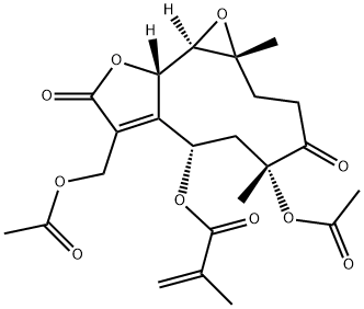 2-Methylpropenoic acid (1aR,5R,7S,10aS,10bR)-5-acetoxy-8-acetoxymethyl-1a,2,3,4,5,6,7,9,10a,10b-decahydro-1a,5-dimethyl-4,9-dioxooxireno[9,10]cyclodeca[1,2-b]furan-7-yl ester 结构式