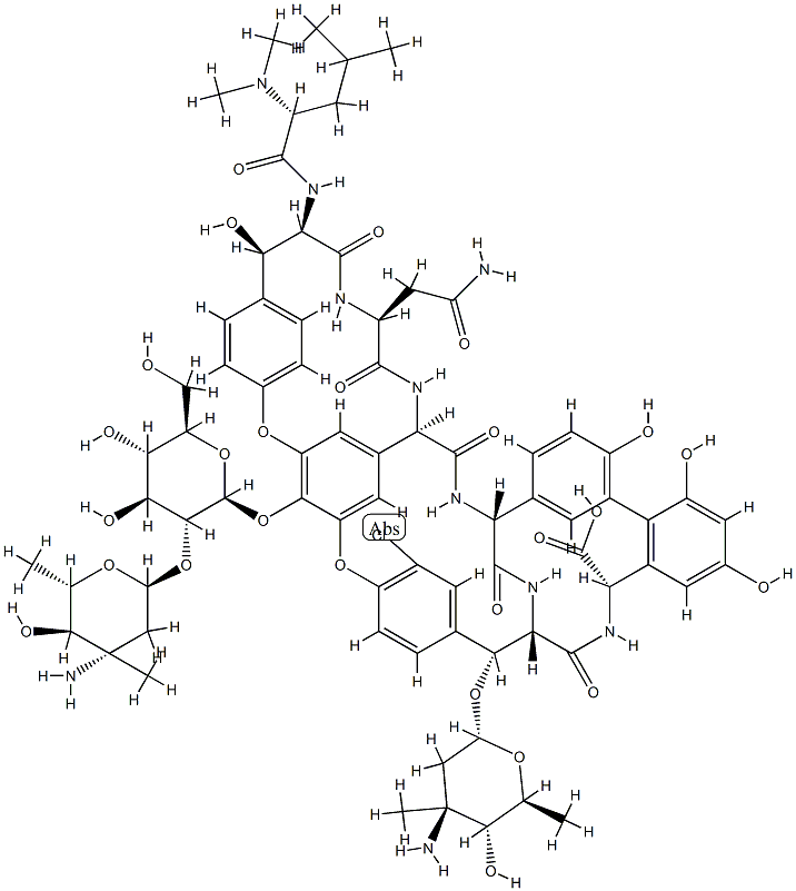 (4''R)-22-O-(3-Amino-3-C-methyl-2,3,6-trideoxy-α-L-arabino-hexopyranosyl)-10-dechloro-56-methylvancomycin 结构式