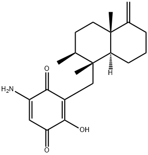 3-[[(1S,8aβ)-Decahydro-1,2α,4aα-trimethyl-5-methylenenaphthalen]-1β-ylmethyl]-2-hydroxy-5-amino-2,5-cyclohexadiene-1,4-dione 结构式