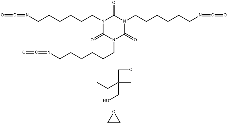 1,3,5-Triazine-2,4,6(1H,3H,5H)-trione, 1,3,5-tris(6-isocyanatohexyl)-, polymer with 3-ethyl-3-oxetanemethanol and oxirane 结构式