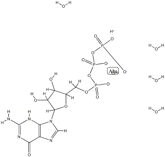 2-amino-9-[3,4-dihydroxy-5-[[oxido-(oxido-phosphonatooxy-phosphoryl)ox y-phosphoryl]oxymethyl]oxolan-2-yl]-3H-purin-6-one, chromium(+3) catio n, hydrogen(+1) cation, tetrahydrate 结构式